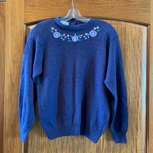 Vintage Northern Isles Crochet Cottage Core Floral Hand Embroidered Sweater NWT